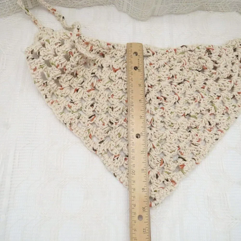 Beige Crocheted Bandana, Women Boho Cottage Core Hair Accessories, Festival Wear